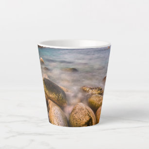 Porth Nanven is a rocky cove near Land's End Latte Mug