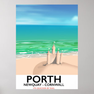 Porth Newquay Sandcastle travel print