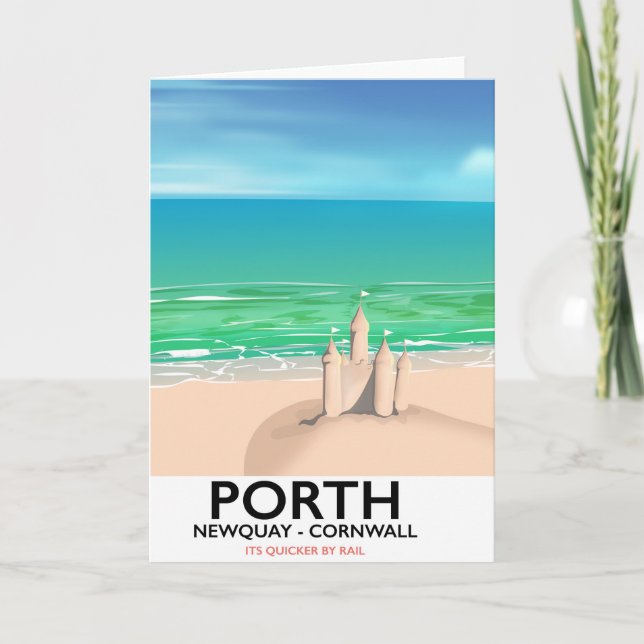 Porth Newquay Sandcastle travel print Holiday Card (Front)