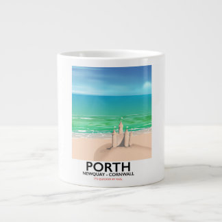 Porth Newquay Sandcastle travel print Large Coffee Mug