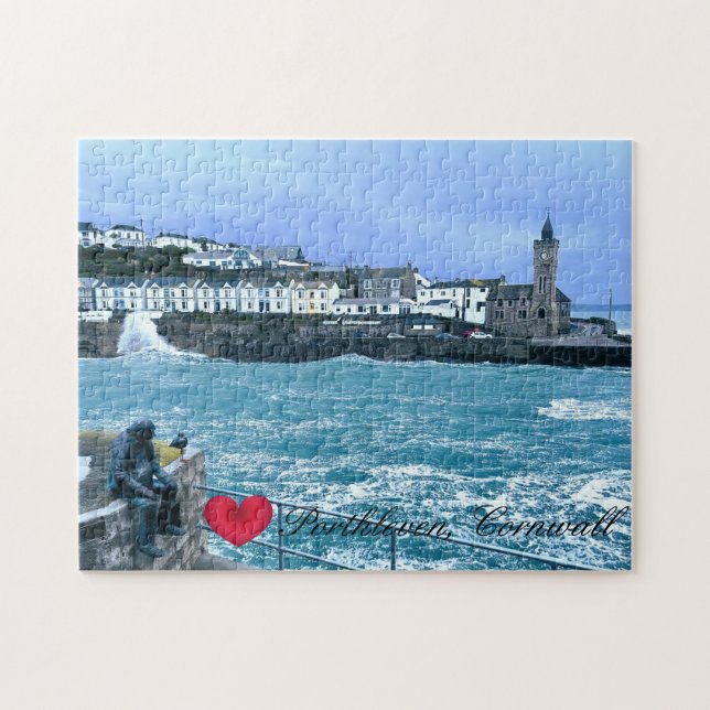 Porthleven Clocktower + Waiting for Fish Sculpture Jigsaw Puzzle (Horizontal)