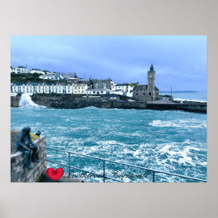 Porthleven Clocktower + Waiting For Fish Sculpture Poster