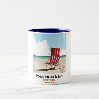 Porthmeor Beach beach travel poster Two-Tone Coffee Mug