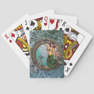 PORTHOLE  MERMAID, altered art playing cards