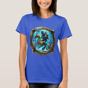Porthole View of SCUBA Diver Riding a Seahorse URM T-Shirt