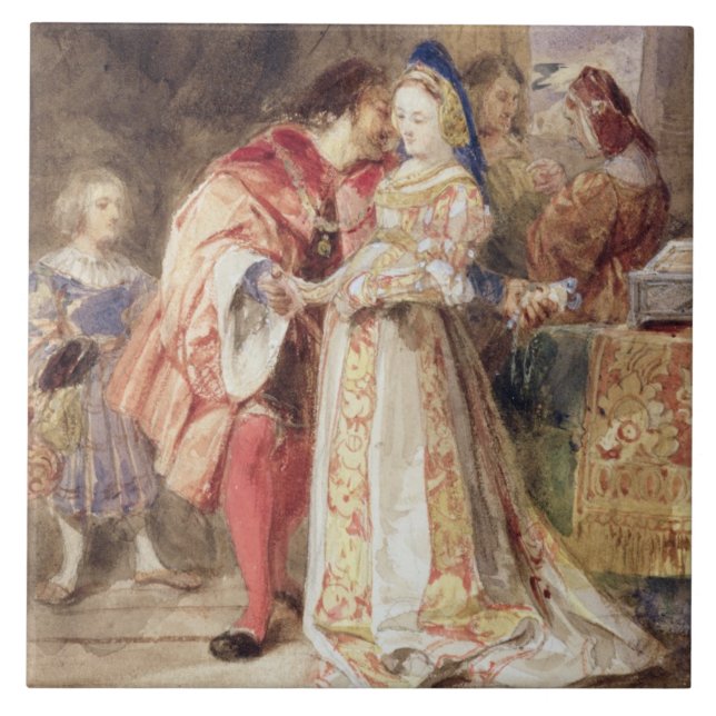 Portia and Bassanio, c.1826 (w/c, brown ink, bodyc Tile (Front)
