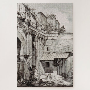 Portico of Octavia Rome Black and White Art Jigsaw Puzzle