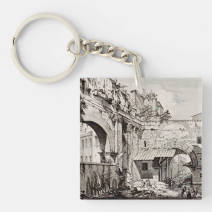 Portico of Octavia Rome Black and White Art Key Ring