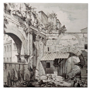 Portico of Octavia Rome Black and White Art Tile