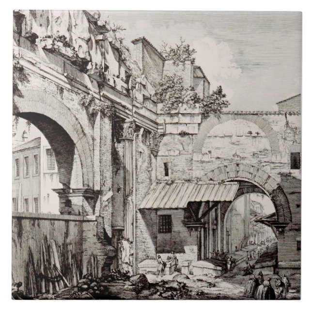 Portico of Octavia Rome Black and White Art Tile (Front)