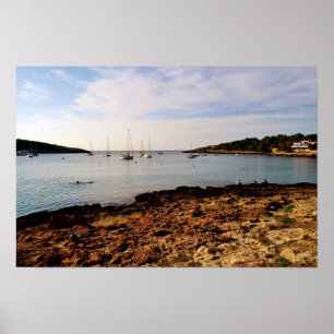 Portinatx Ibiza Bay Seascape with Sailboats Poster