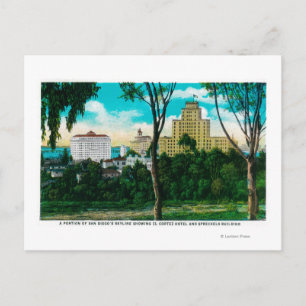Portion of San Diego's Skyline showing El Corte Postcard