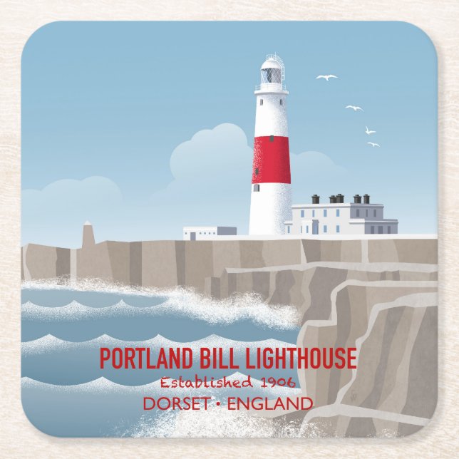 Portland Bill Lighthouse Square Paper Coaster (Front)