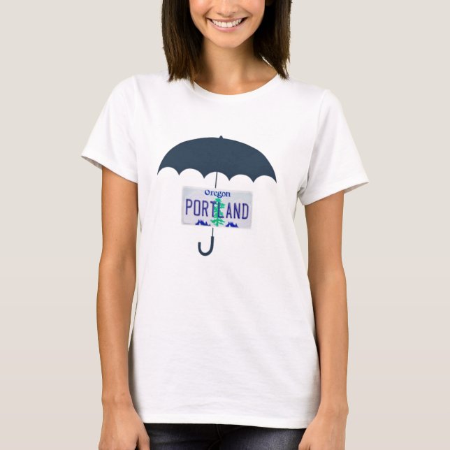 Portland Blue Umbrella Oregon License Plate TShirt (Front)