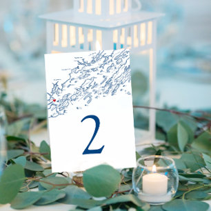 Portland Casco Bay Map Elegant Navy Wedding Table Number