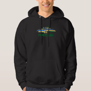 Portland City Flag Downtown Skyline  Portland Skyl Hoodie