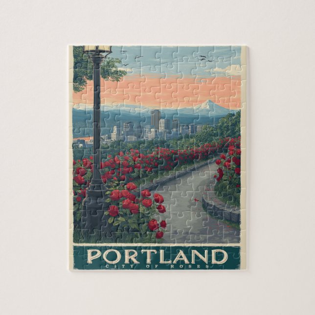Portland City of Roses – Rose Garden & Skyline Jigsaw Puzzle (Vertical)