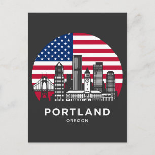 Portland City Oregon American Flag Postcard