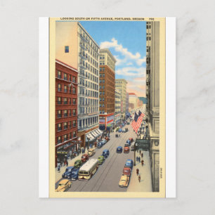Portland Fifth Avenue Vintage Streetcar Portrait Postcard