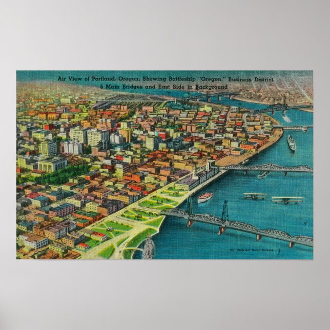 Portland from Air showing Bridges and Poster (Front)