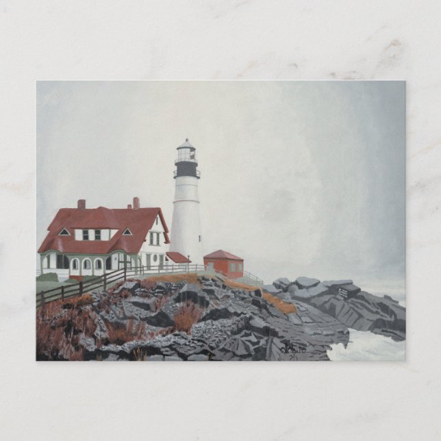Portland Head Light in Fog Postcard (Front)