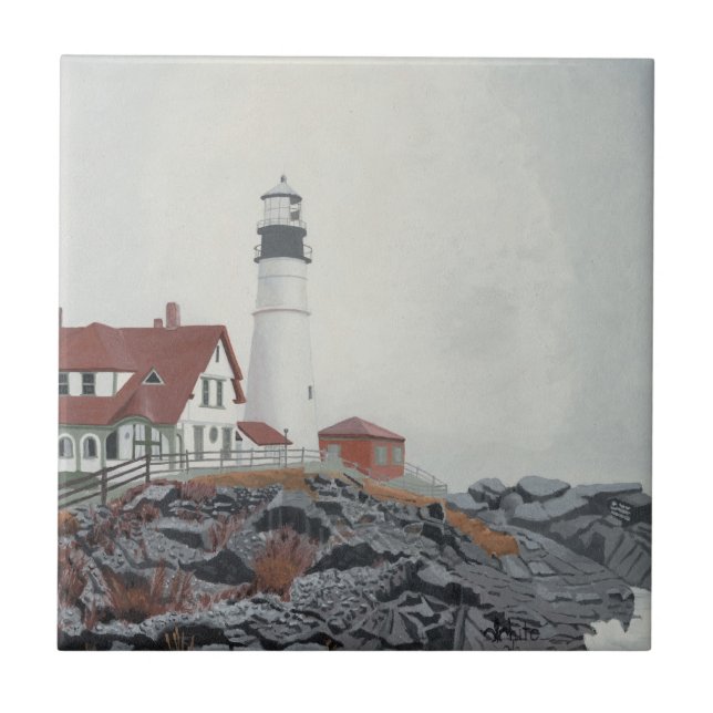 Portland Head Light in Fog Tile (Front)