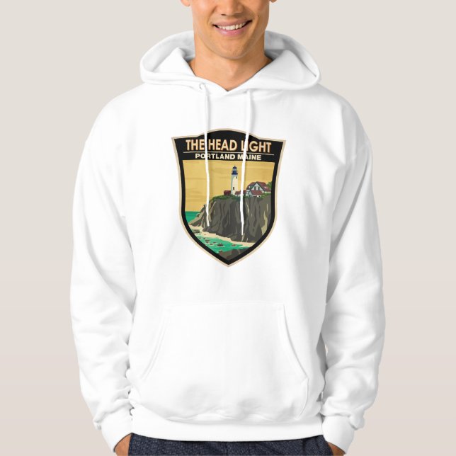 Portland Head Light Maine Vintage Art Hoodie (Front)