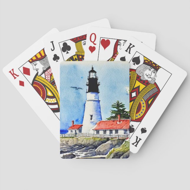 Portland Head Light Maine Watercolor  Playing Cards (Back)
