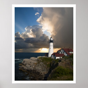 Portland Head Light, Sun through Clouds Poster