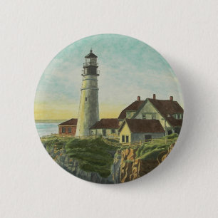 Portland Head Light Watercolor 6 Cm Round Badge