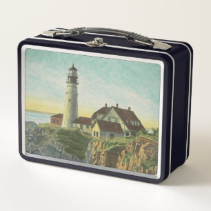 Portland Head Light Watercolor Metal Lunch Box