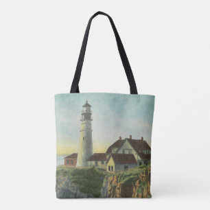 Portland Head Light Watercolor Tote Bag
