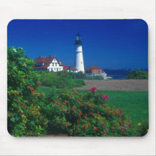 Portland Head Lighthouse and beach roses Mouse Mat