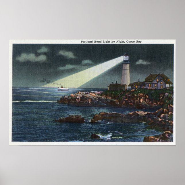 Portland Head Lighthouse at Night Poster (Front)