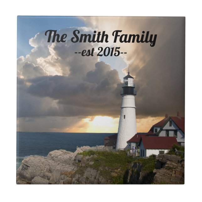Portland Head Lighthouse Maine Family Name Tile (Front)