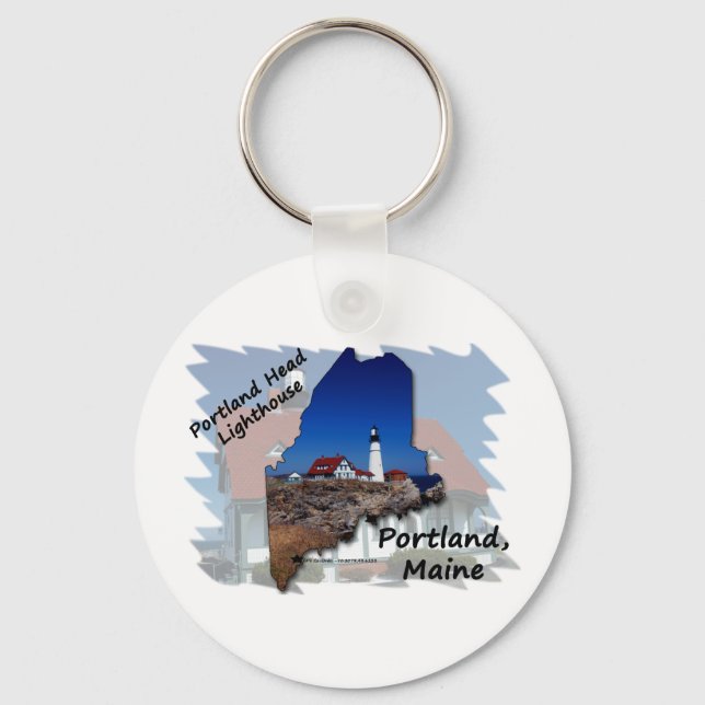 Portland Head Lighthouse Maine Silhouette Key Ring (Front)