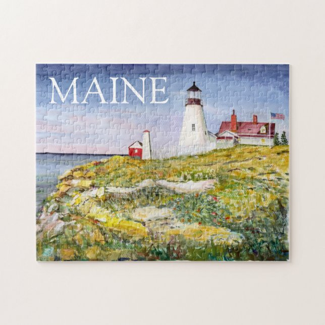 Portland Head Lighthouse Maine Watercolor Painting Jigsaw Puzzle (Horizontal)