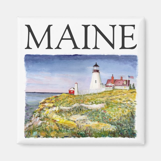 Portland Head Lighthouse Maine Watercolor Painting Magnet (Front)