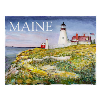 Portland Head Lighthouse Maine Watercolor Painting Poster