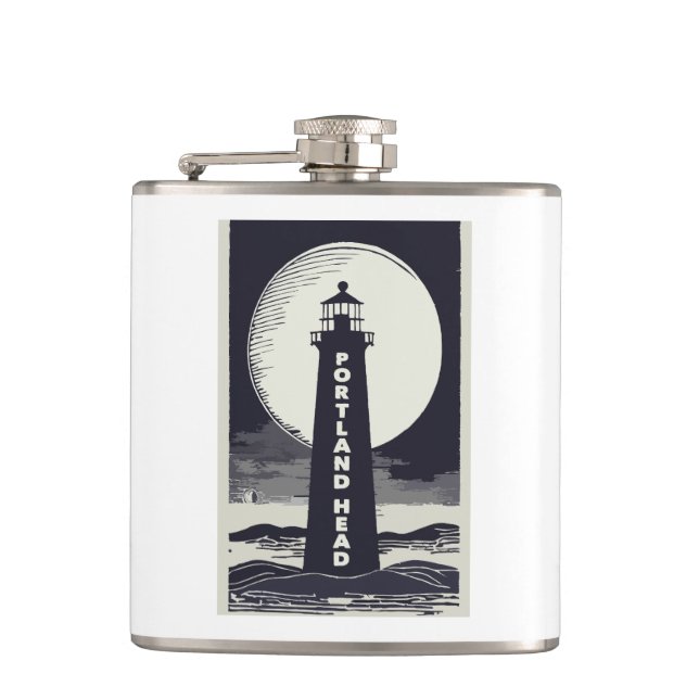Portland Head Maine Lighthouse Moon Hip Flask (Front)