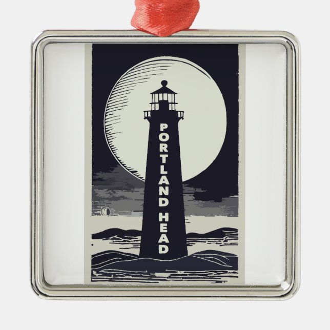 Portland Head Maine Lighthouse Moon Metal Tree Decoration (Front)