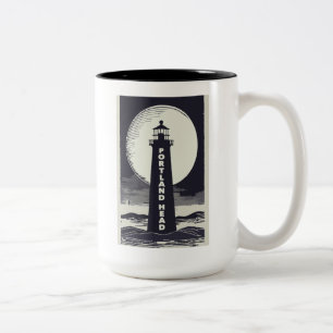 Portland Head Maine Lighthouse Moon Two-Tone Coffee Mug