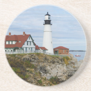 Portland Headlight lighthouse on rocky shore Coaster