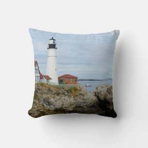 Portland Headlight lighthouse on rocky shore Cushion