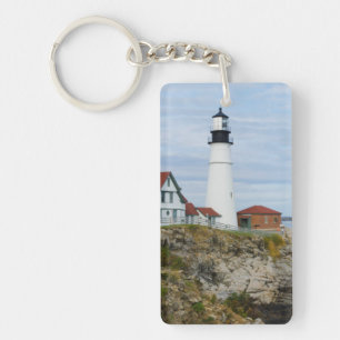 Portland Headlight lighthouse on rocky shore Key Ring