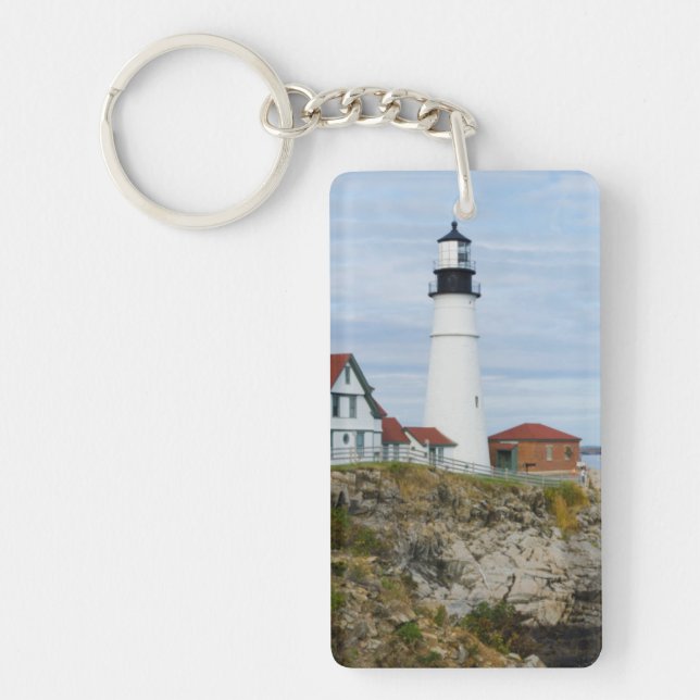 Portland Headlight lighthouse on rocky shore Key Ring (Front)