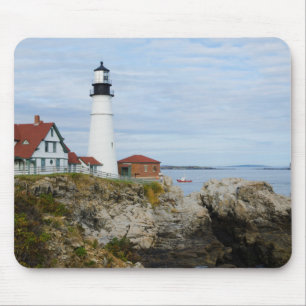 Portland Headlight lighthouse on rocky shore Mouse Mat