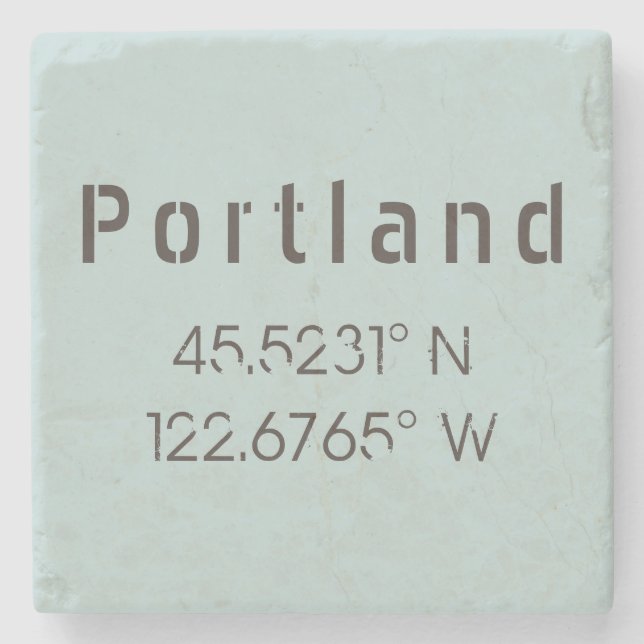 Portland Latitude Longitude Stone Coaster (Front)