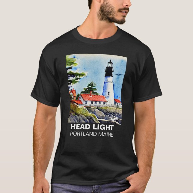 Portland Lighthouse Maine Watercolor  T-Shirt (Front)