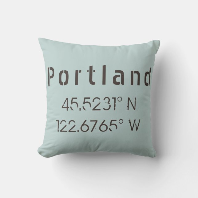 Portland Longitude Latitude Throw Pillow (Front)